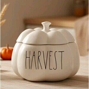 RARE Rae Dunn HARVEST Pumpkin Canister w/ Lid - Artisan Collection Magenta - EUC